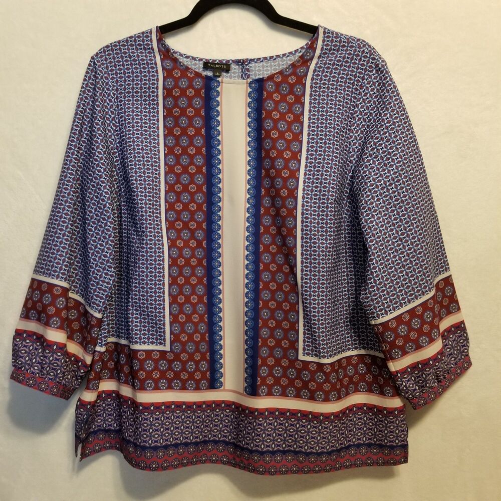 Talbots L Top Lightweight Keyhole Back Peasant Indie Boho Festival Office Career